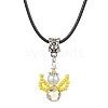 Glass Seed Beads & Glass Pearl Angel Pendant Necklaces NJEW-MZ00056-02-1