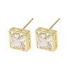 Brass Micro Pave Clear Cubic Zirconia Stud Earrings EJEW-C174-02B-G-4