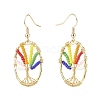 Oval with Tree of Life Glass Seed Braided Dangle Earrings EJEW-JE04874-02-2