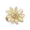 Flower Alloy & Glass Cat Eye Brooches JEWB-C037-02G-2