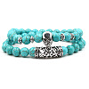 2Pcs Synthetic Turquoise Stretch Bracelet Sets for Women Men IX3190-8-1