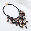 Bohemian Style Round Wood & CCB Beads Tassel Bib Necklaces WGF170D-01-3