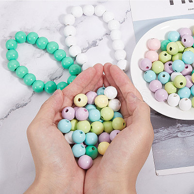 140Pcs 7 Colors Spray Painted Wood European Beads WOOD-GL0001-18-1