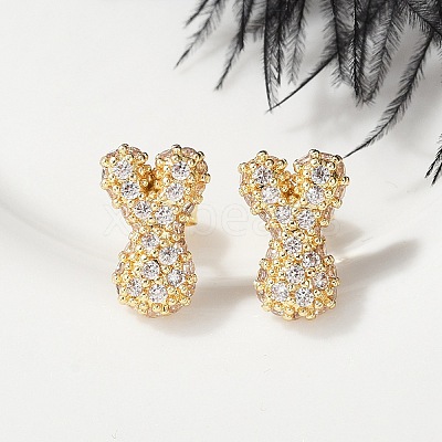 Brass Micro Pave Cubic Zirconia Stud Earrings EJEW-Z091-04G-Y-1