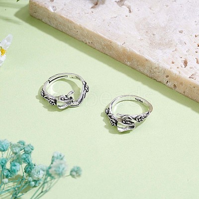 2Pcs 2 Style Alloy Snake with Rose Open Cuff Rings Set JR932A-1