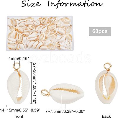 60Pcs Natural Cowrie Shell Pendants FIND-FH0004-87-1