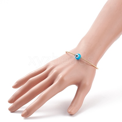Lampwork Round with Evil Eye Beaded Cuff Bangle BJEW-JB08333-02-1