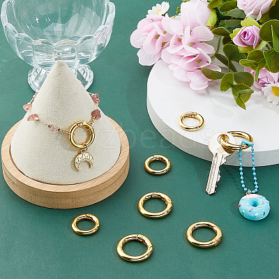 8Pcs 2 Styles Rack Plating Brass Spring Gate Rings KK-HS0001-69-1