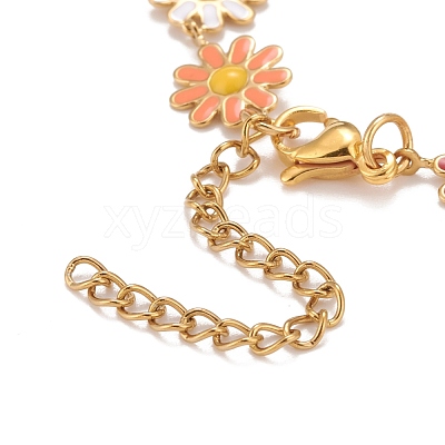 Enamel Daisy Link Chains Bracelet BJEW-P271-01G-06-1