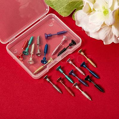 18Pcs 9 Colors PVD Vacuum Plating 304 Stainless Steel Unisex Punk Hip-hop Rock Nail Shape Screw Pierced Stud Earrings EJEW-SZ0001-28-1