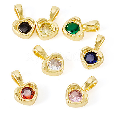 7Pcs 7 Colors Brass with Cubic Zirconia Charms KK-TA0008-37-1