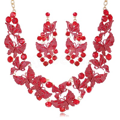 Alloy Enamel & Rhinestone Pendant Necklaces & Stud Dangle Earrings FS-WG46FE4-05-1