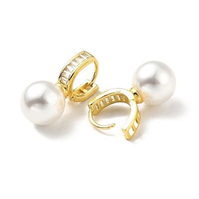 Plastic Pearl Dangle Stud Earrings with Clear Cubic Zirconia EJEW-A070-18G-1