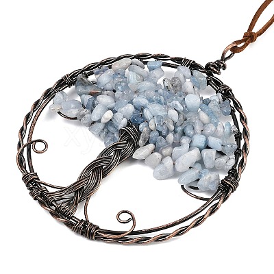 Brass & Natural Aquamarine Chips Pendant Decorations HJEW-Z007-05R-06-1