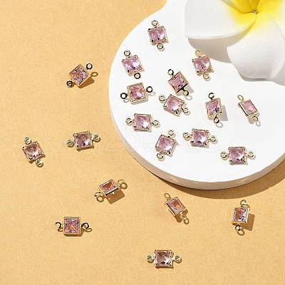 SHEGRACE Brass Pave Cubic Zirconia Square Connector Charms XGRQ2O093-440E-G-1