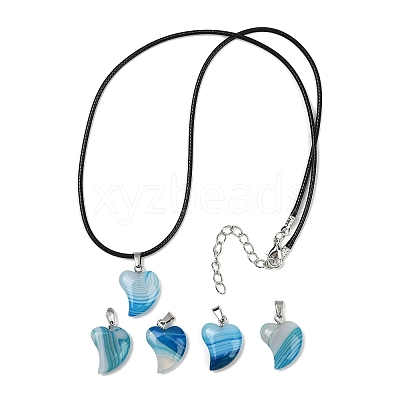 Dyed Natural Banded Agate Heart Pendant Necklaces NJEW-G166-01C-1