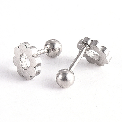 Tarnish Resistant 201 Stainless Steel Flower Barbell Cartilage Earrings EJEW-R147-07-1