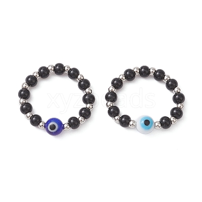 Handmade Evil Eye Lampwork with Glass Finger Rings for Couples RJEW-TA00231-1