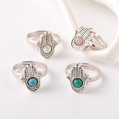Tibetan Style Natural & Synthetic Mixed Stone Cuff Rings RJEW-JR00126-1