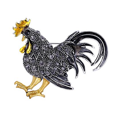 Rhinestone Rooster Brooch Pin ZODI-PW0001-123D-1