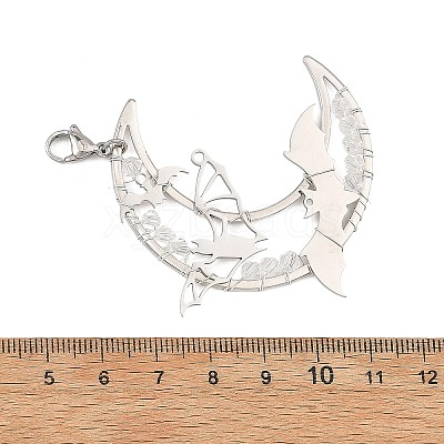 Wire Wrapped Moon & Bat Stainless Steel & Brass Pendant Decorations HJEW-TA00505-1