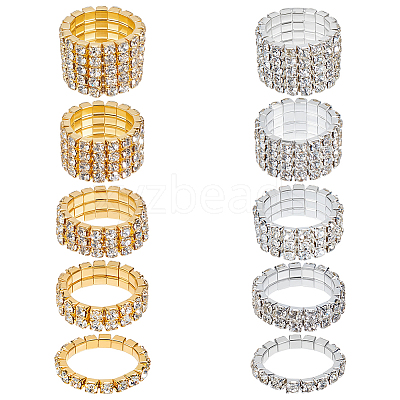 10Pcs 10 Styles Iron & Rhinestone Finger Rings for Women RJEW-UN0003-08-1