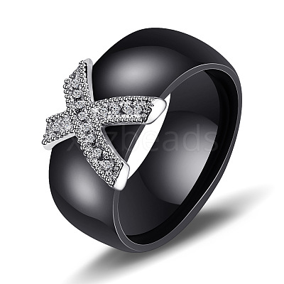 Cross Brass Micro Pave Clear Cubic Zirconia with Porcelain Finger Rings FS-WG0A171-11-1