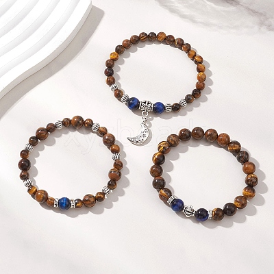 Adjustable Natural Tiger Eye Stretch Stackable Bracelets BJEW-JB13030-1