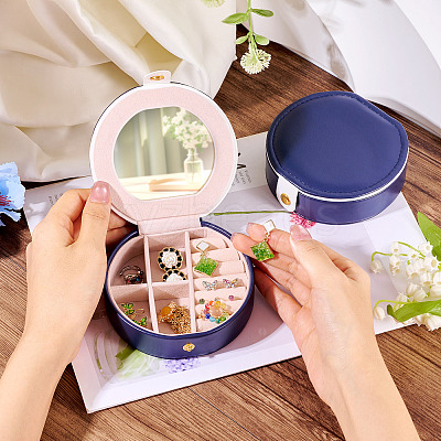 Round PU Leather & Plastic Jewelry Set Storage Box CON-TAC0014-06C-1