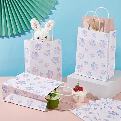 Rectangle with Paw Print Pattern Paper Storage Bags with Handle ABAG-WH0046-39B-1