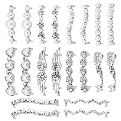 20Pcs 10 Styles Alloy & Crystal Rhinestone & Plastic Pearl Shoe Buckle Clips FIND-PH0024-68P-1