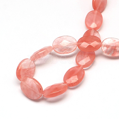 Faceted Oval Cherry Quartz Glass Beads Strands G-R303-15-1