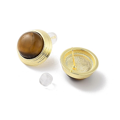 Natural Tiger Eye Ear Studs EJEW-P256-63G-1