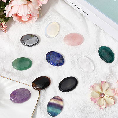 11Pcs 11 Styles Oval Mixed Gemstone Worry Stones G-SP0001-30-1