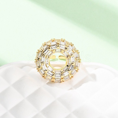 Adjustable Brass Micro Pave Cubic Zirconia Cuff Rings for Women RJEW-B139-05G-1