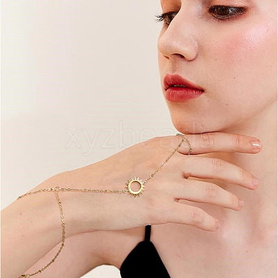 304 Stainless Steel Sun Link Chain Ring Bracelets for Women BJEW-TAC0055-1
