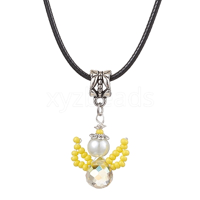 Glass Seed Beads & Glass Pearl Angel Pendant Necklaces NJEW-MZ00056-02-1