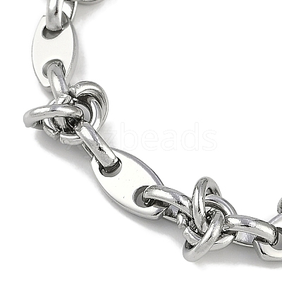 304 Stainless Steel Oval & Knot Link Bracelets for Men Women BJEW-G725-01P-1