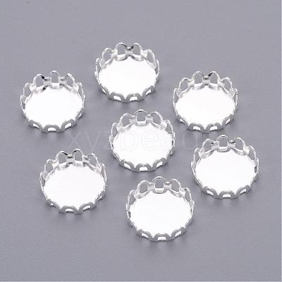 Silver Color Plated Brass Blank Base Flat Round Lace Edge Bezel Cups X-KK-C1764-3-S-1