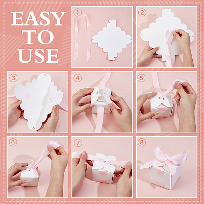Square Paper Wedding Candy Storage Boxes with Ribbon LS-AJEW-WH0609-744B-1