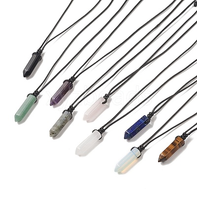 Natural & Synthetic Mixed Gemstone Bullet Pendant Necklace with Waxed Cords for Women NJEW-M196-02-1