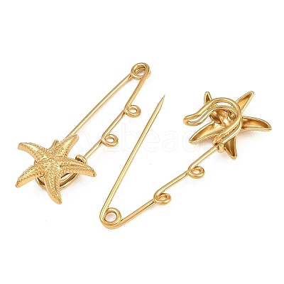 Starfish 304 Stainless Steel Safety Pins Brooch Findings SA-CBA098D-16C-G02-1