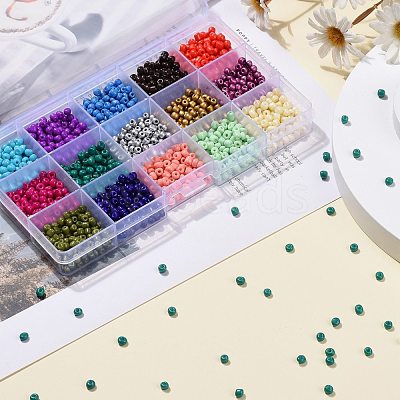 180G 15 Colors Baking Paint K9 Glass Seed Beads SEED-JQ0003-01C-4mm-1