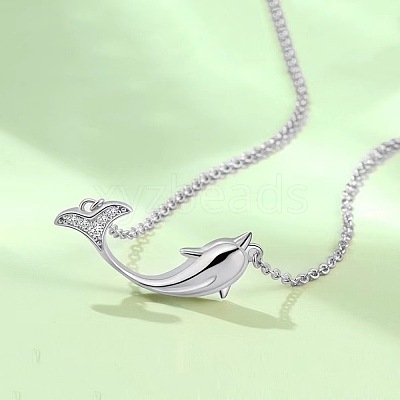 Alloy Crystal Rhinestone Whale Pendant 201 Stainless Steel Cable Chain Necklaces for Women WG0EF37-01-1