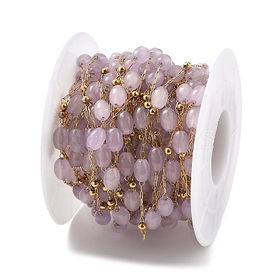 Natural Dyed Jade & 304 Stainless Steel Beads Link Chains CHS-K021-08B-02-1