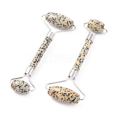 Natural Dalmatian Jasper Brass Face Massager MRMJ-G009-45P-1