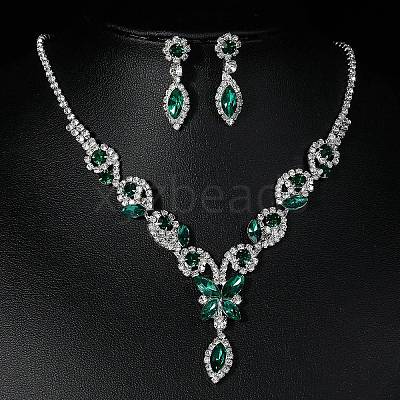 Horse Eye Alloy Rhinestone Necklaces & Stud Earring Sets for Women SJEW-U001-01P-06-1