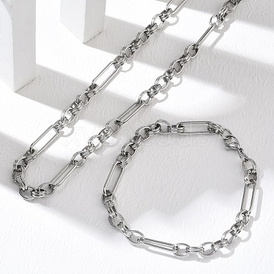 304 Stainless Steel Paperclip & Rolo Chain Necklace and Bracelet Set SJEW-D091-02P-1