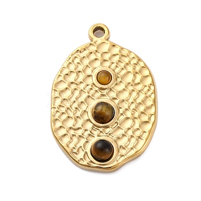 304 Stainless Steel Natural Tiger Eye Pendants STAS-H235-09G-02-1