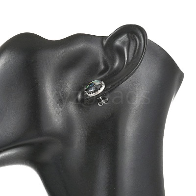 Paua Shell & Brass Stud Earrings for Women EJEW-JE07472-02-1